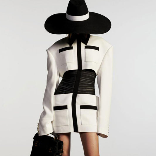 Sequins Turn-down Collar Sleeved Mini Dresses