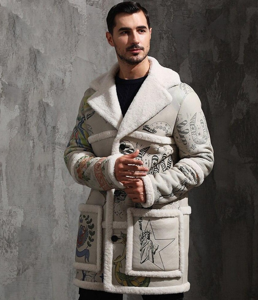 Genuine Leather Real Fur Shearling Drawing Midi Coats
