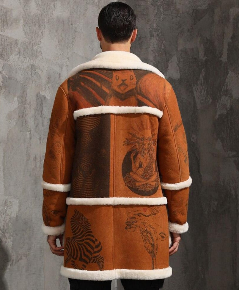 Genuine Leather Real Fur Shearling Drawing Midi Coats
