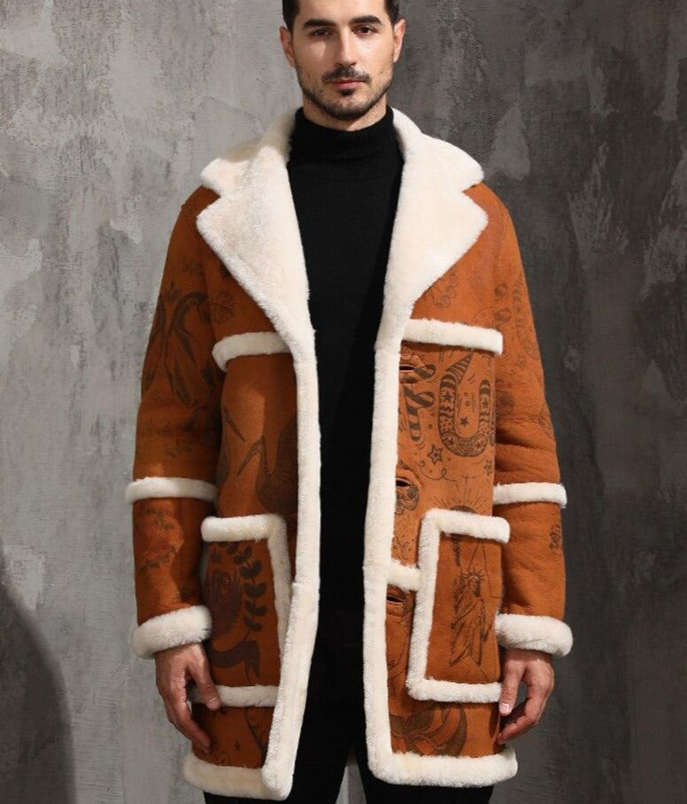 Genuine Leather Real Fur Shearling Drawing Midi Coats