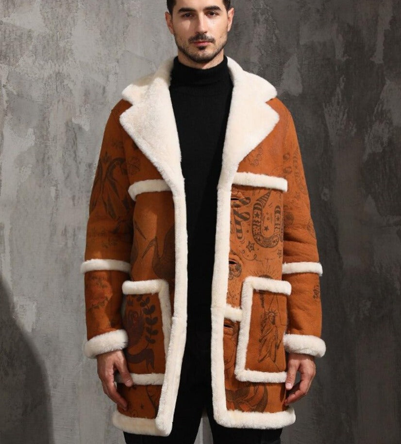 Genuine Leather Real Fur Shearling Drawing Midi Coats