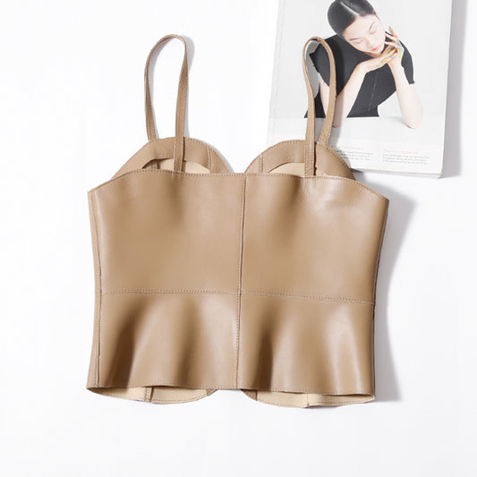 Genuine Leather Slim Crop Tops