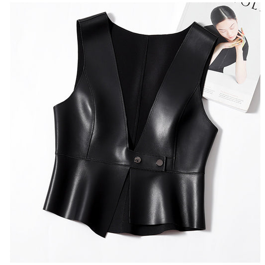 Genuine Leather Deep V Slim Vests