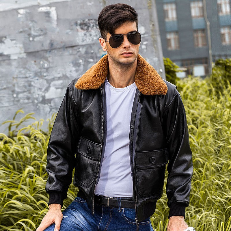 Genuine Leather Jacket A2 Pilot Wool Collar – Elevate Swag