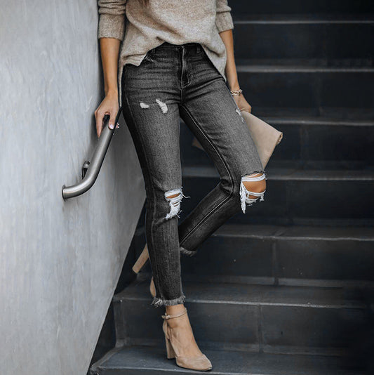 Two Ripped Knees Slim Fit Jeans