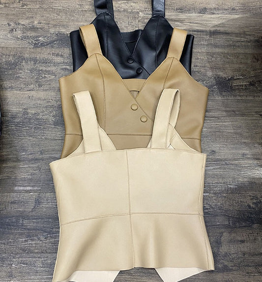 Genuine Leather Deep V Slim Halter Vests