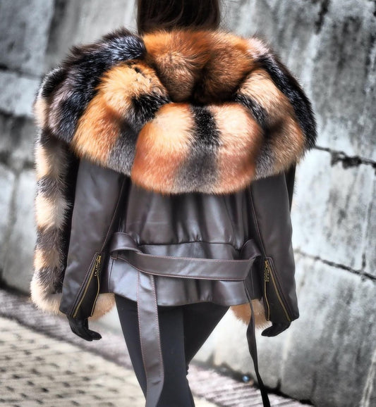 Genuine Leather Jackets Big Fur Collar Hoodie Parkas Elevate Swag