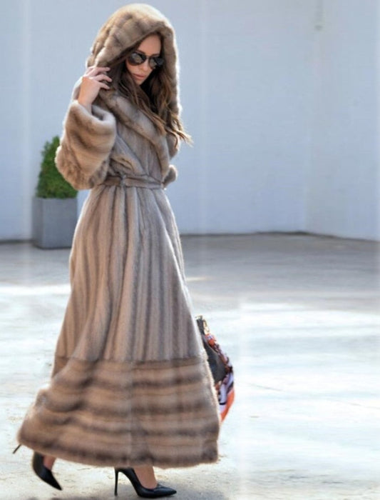 Genuine Full Pelt Mink Fur Coat Hooded