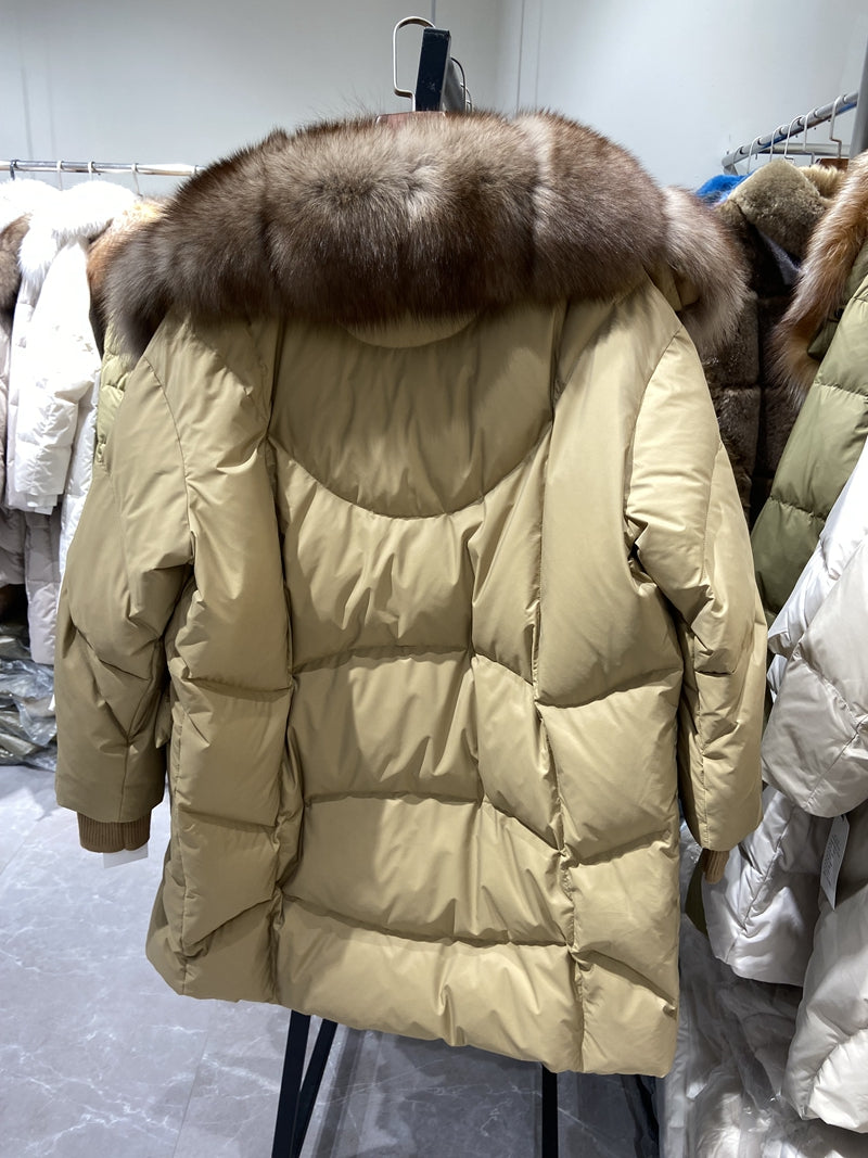 White Goose Down Fur Collar Long Puffer Coats