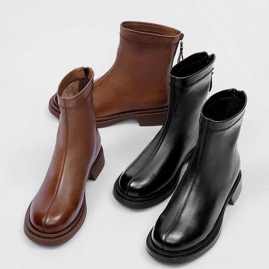 Soft Genuine Leather Ankle Boots Mid Heels Spring