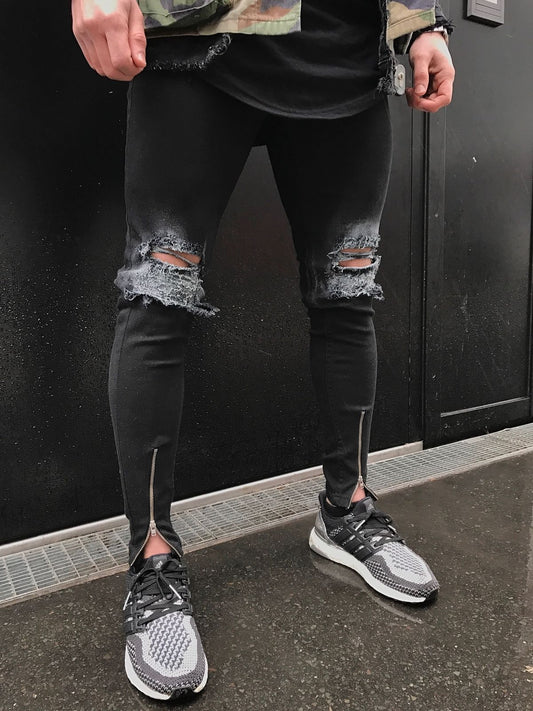 KNEE PROTECTION Ripped stretch Biker Jeans