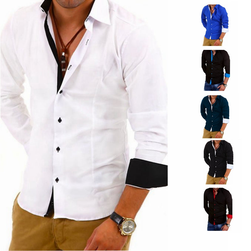 Long Sleeve Hit Color Slim Fit Button-Down Shirts