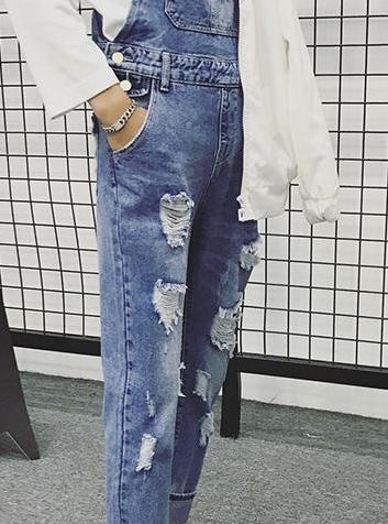 Denim Ripped Overalls