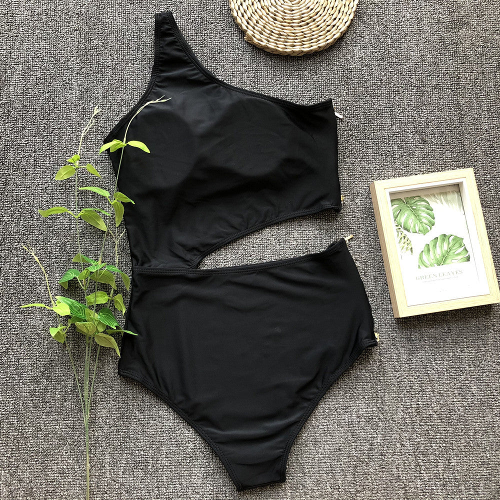 One Shoulder Belly Cut Side Zipper Monokini's
