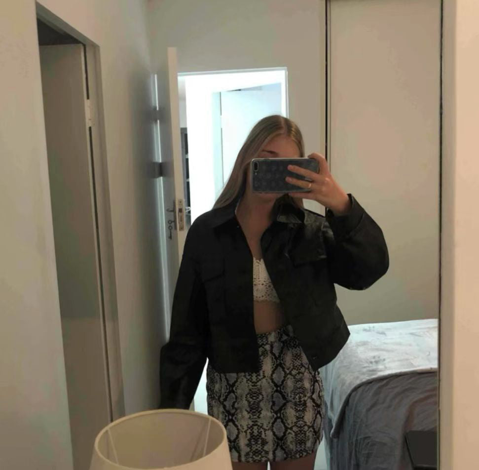 PU Leather Slim Cropped Jackets