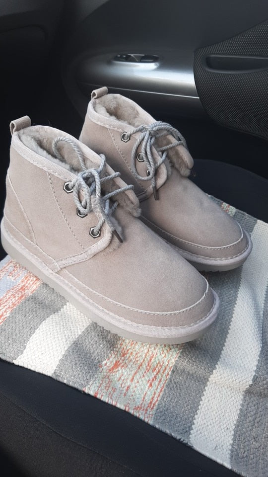 Genuine Leather Wool Ankle Snow Boots