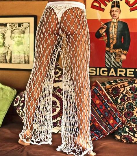 Fishnet Hollow Knitted Bead Tank Top and Loose Pants