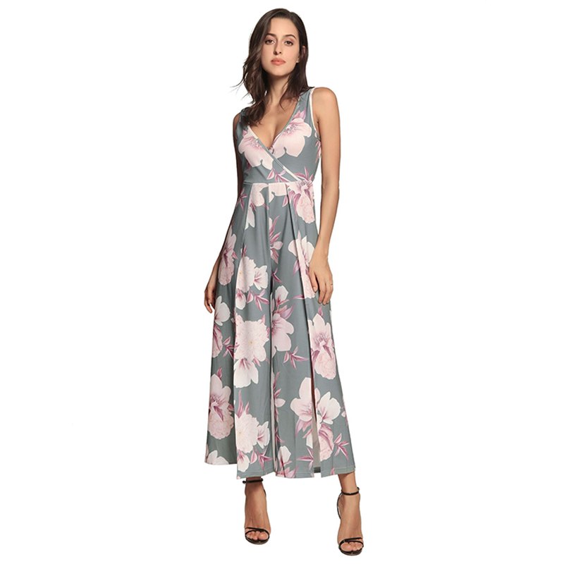 Strapless Split Floral Print Bohemian Jumpsuits