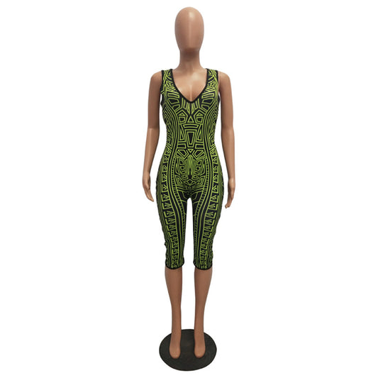 Neon Print Spandex Rompers