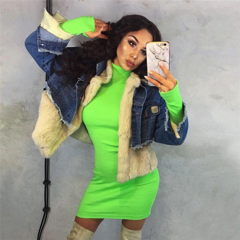 Turtleneck Long Sleeve Bodycon Dresses