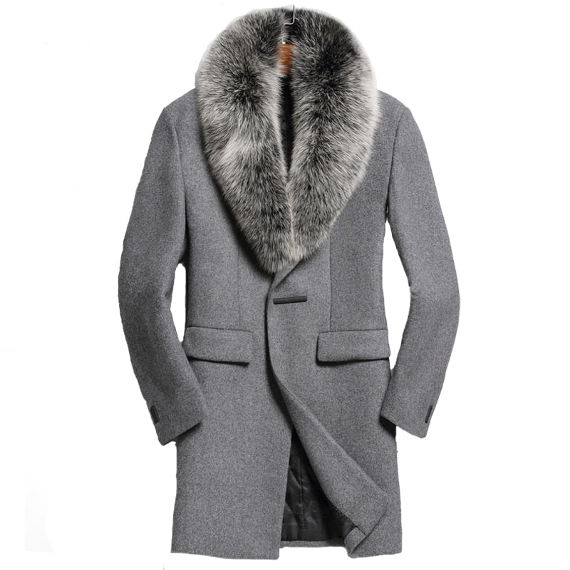 Real Silver Fox Fur Collar Wool Blazer Coats