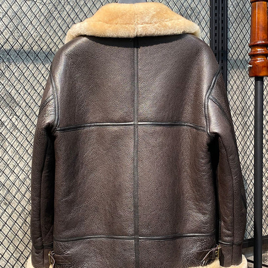 Dark Brown Genuine Leather Shearling Coats