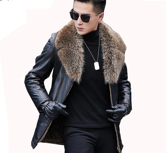 Genuine Leather Real Mink/Fox Fur Collar Shearling Fur Lining Coats