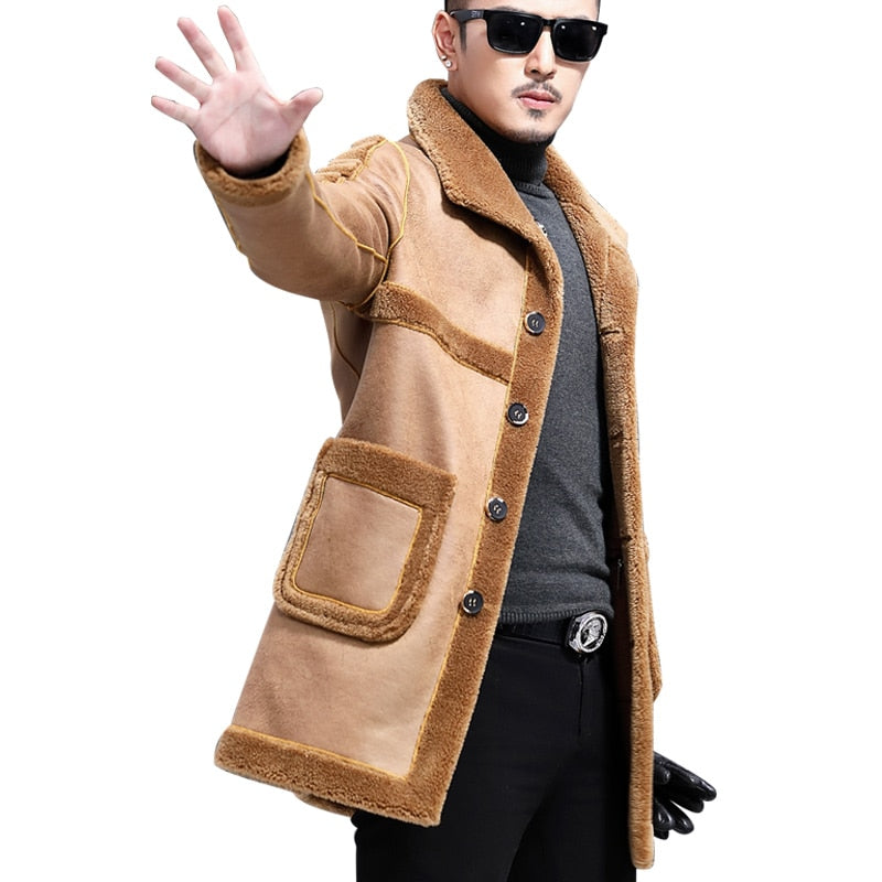 Genuine Leather Real Shearing Fur Lining Two Side Long Coats