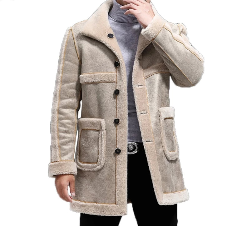 Genuine Leather Real Shearing Fur Lining Two Side Long Coats