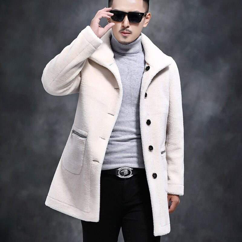Genuine Leather Real Shearing Fur Lining Two Side Long Coats
