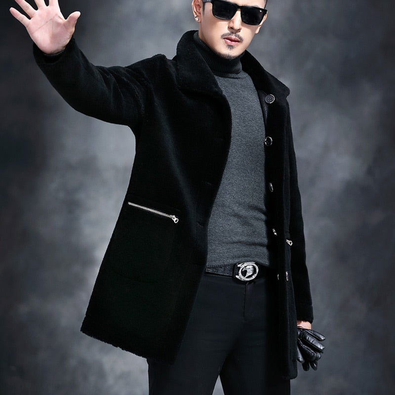 Genuine Leather Real Shearing Fur Lining Two Side Long Coats