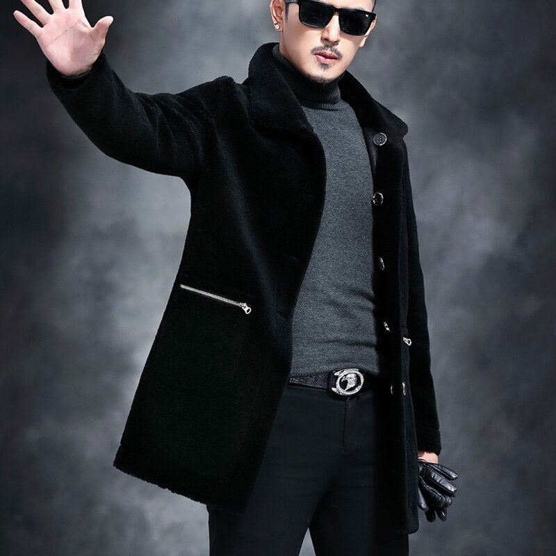 Genuine Leather Real Shearing Fur Lining Two Side Long Coats