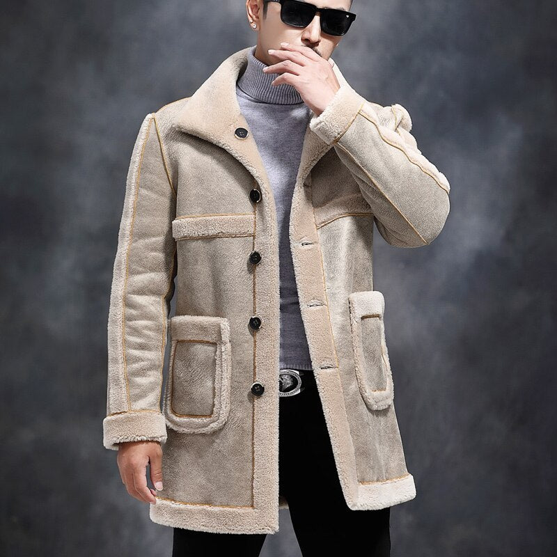 Genuine Leather Real Shearing Fur Lining Two Side Long Coats