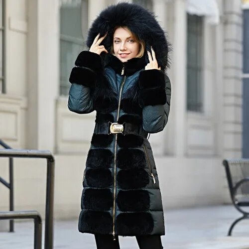 Long Down Puffer Jacket Real Fur Collar Parka