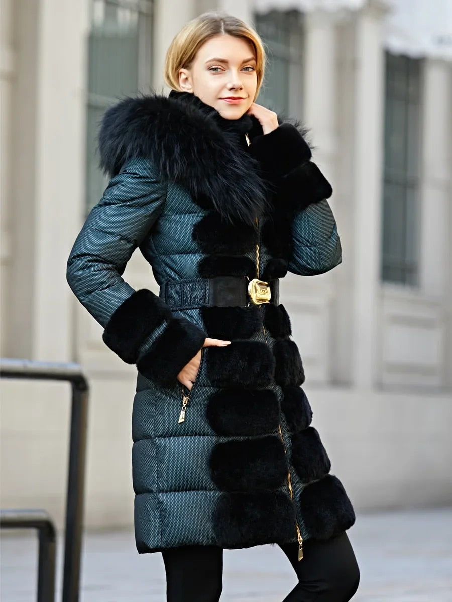 Long Down Puffer Jacket Real Fur Collar Parka