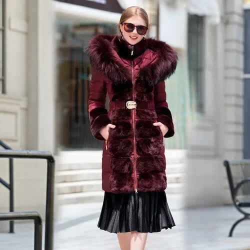 Long Down Puffer Jacket Real Fur Collar Parka