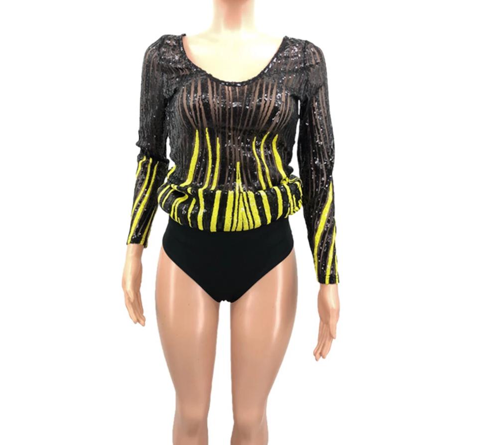 Black/Yellow Off Shoulders Sequin Bodycon Maxi Dress