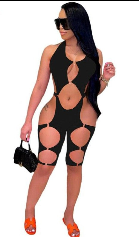 Full Hollow Out Sleeveless Backless Rompers