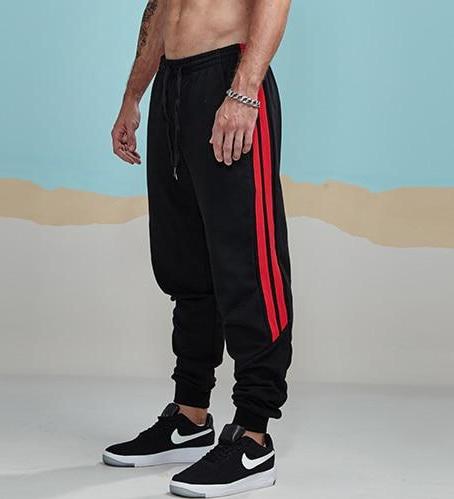 Double Striped Elastic Waist Mid Rise Drawstring Sweatpants