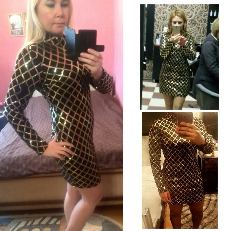 Long Sleeve Sequin High Necks Bodycon Dresses