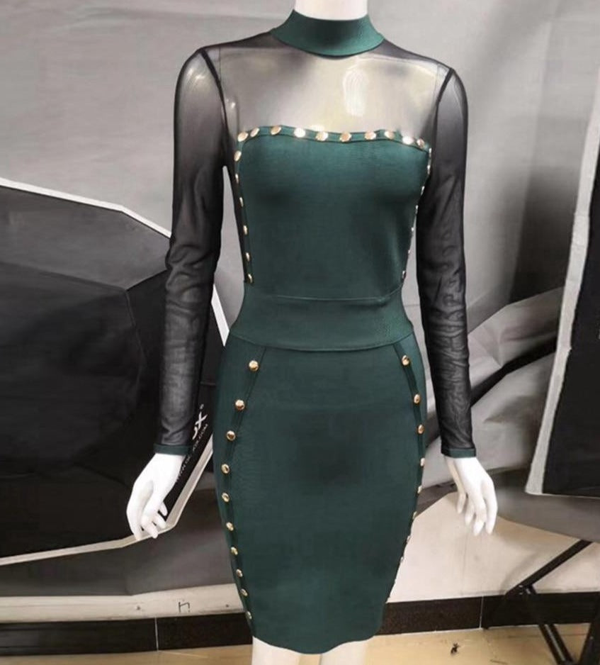 Mesh Patchwork Full Sleeve Dresses