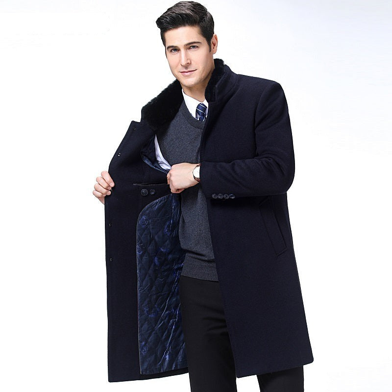 MANDARIN Collar Wool Long Trench Coat