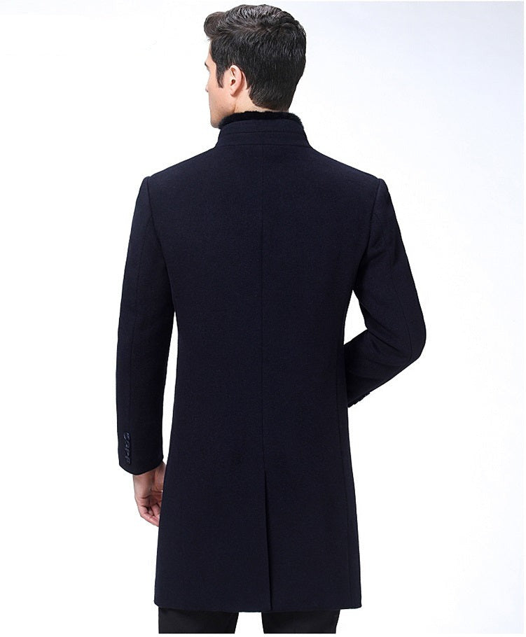 MANDARIN Collar Wool Long Trench Coat