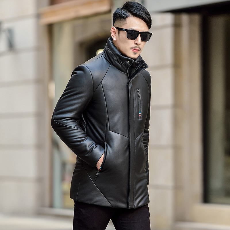 Duck Down Genuine Leather Coats Hooded Cargo Style – Elevate Swag