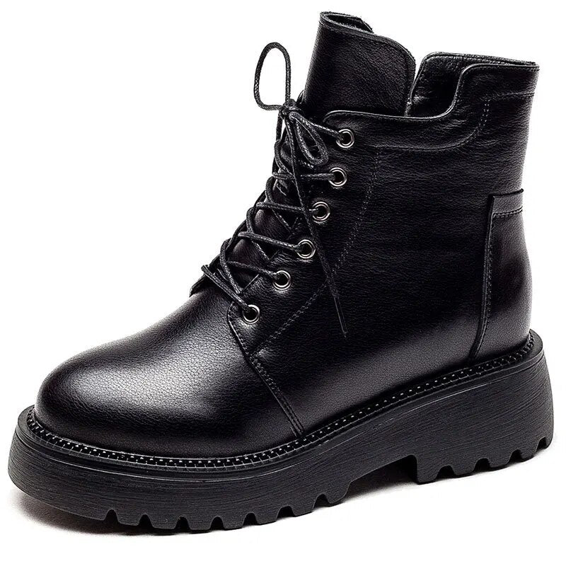 Black Platform Genuine Leather Ankle Boots