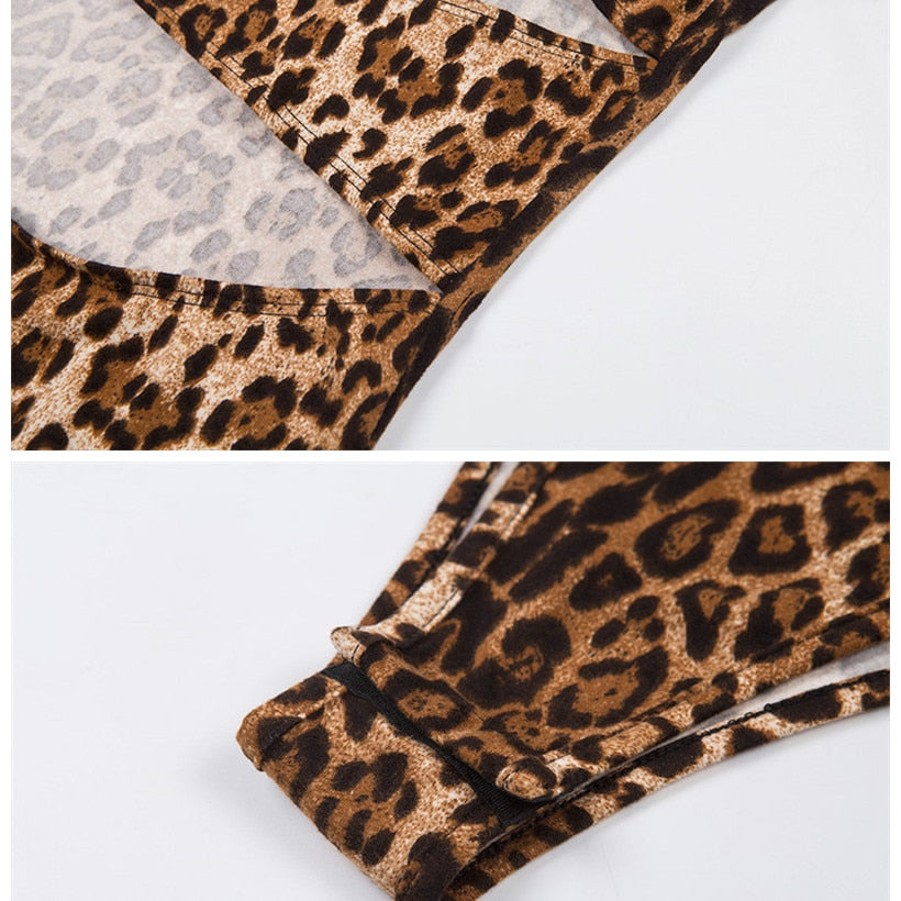 Leopard One Shoulder Sleeveless Hollow Bodysuit