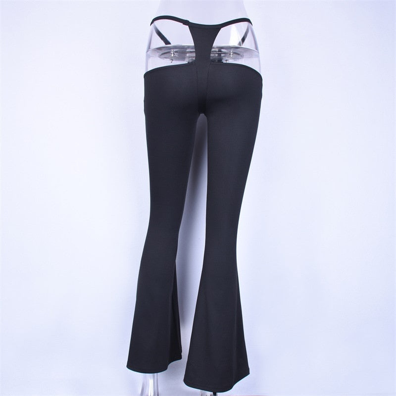 Hollow Out Low Waist Bell Bottom Flare Pants
