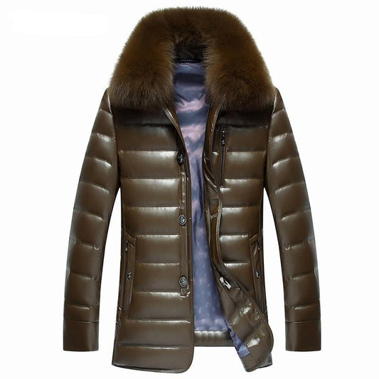 Genuine Leather Duck Down Fox Fur Collar Coats