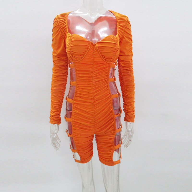 Cut Out Side Rings Ruched Rompers