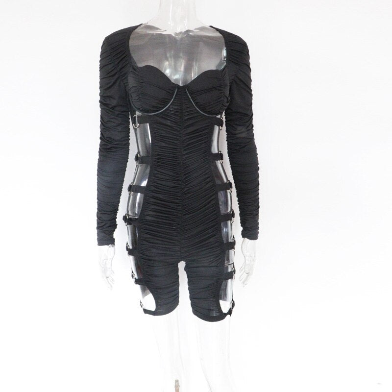 Cut Out Side Rings Ruched Rompers